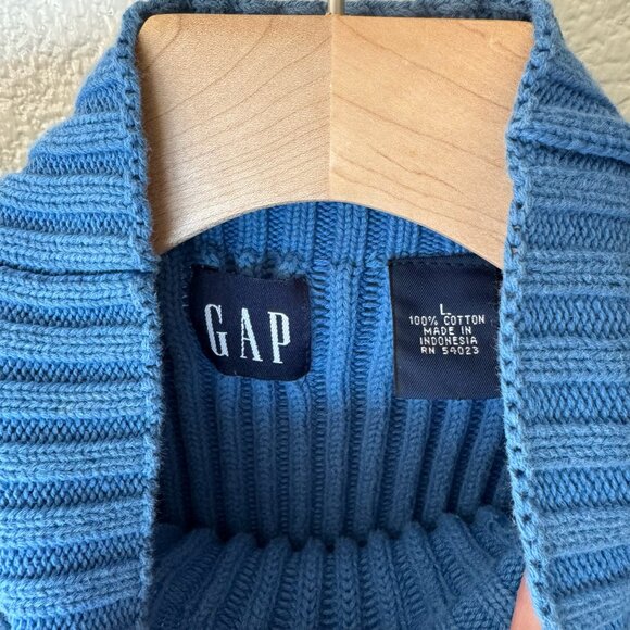 Vintage Gap Cobalt Blue Thick Cotton Rib Knit Mock Neck Sweater - Picture 3 of 9